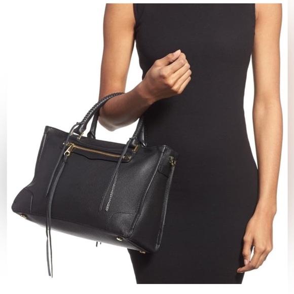 Rebecca Minkoff Handbags - Rebecca Minkoff Black Pebbled Leather Regan Satchel Tote with gold hardware